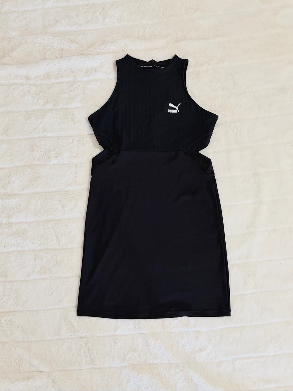 Puma Classics Black Ribbed High Neck Cutout Bodycon Athleisure Dress Size Large